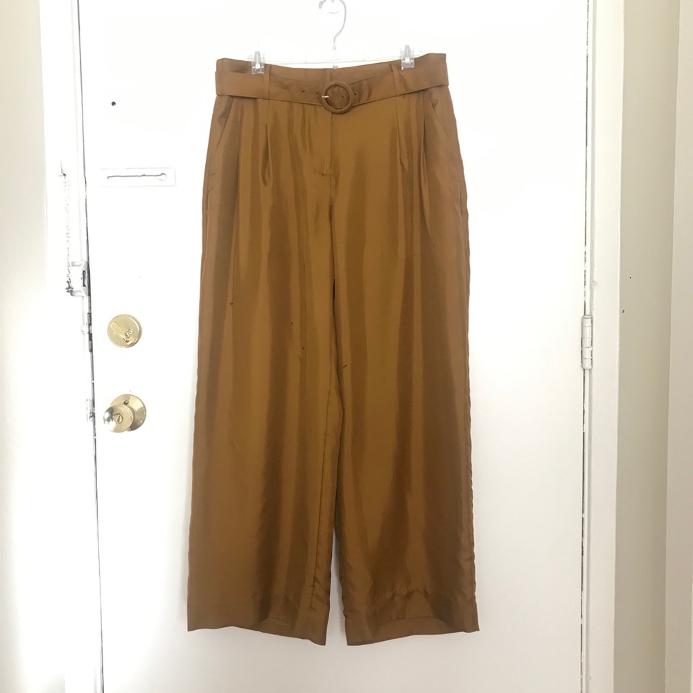 J. Crew high-waisted wide leg silk pants with belt